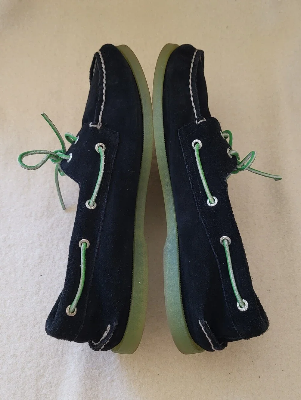 Sperry Top-Sider Men's Size 12 Blue Suede Loafers Green Tie & Soles
